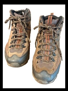 Merona Men’s 10.5 Brown Leather Hiking Boots Mid Lace Up Outdoor Trail